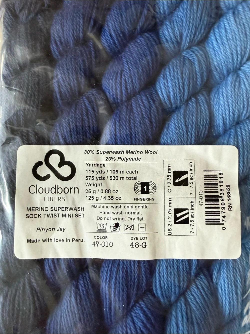 Cloudborn Fibers Pinyon Jay Merino Sock Twist Mini Set - Blue Gradient